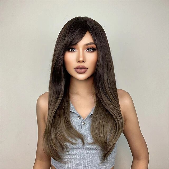 Beauty & Hair Wigs & Hair Pieces | HAIRCUBE Hair Ombre Brown Black Blonde Long Natural Straight Wigs With Side Part for Women - 