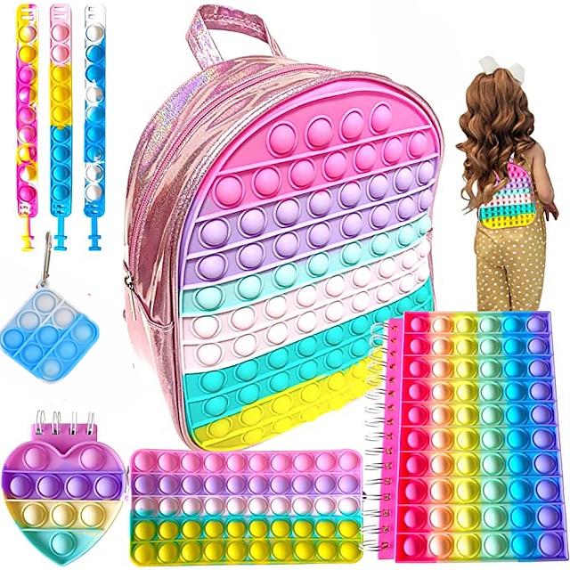  pop fidget ryggsäck för flickor skolmaterial pop handväska väska och anteckningsbok för hjälp med daglig inlärning och lindra stress pop pennfodral användning för skolterminspresent