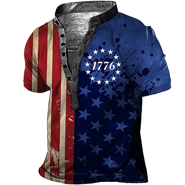 Mens Clothing Mens Tees & Tank Tops | Mens Henley Shirt Tee T shirt Tee 3D Print Graphic Patterned National Flag Plus Size Stand