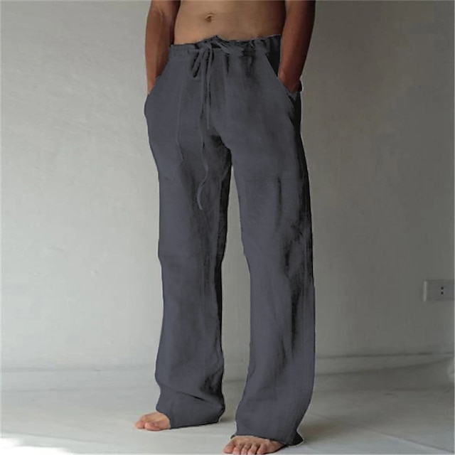 Pantalon Homme Lin & Coton - Léger, Respirant, Élastique - Plage, Yoga, Décontracté, Grande Taille