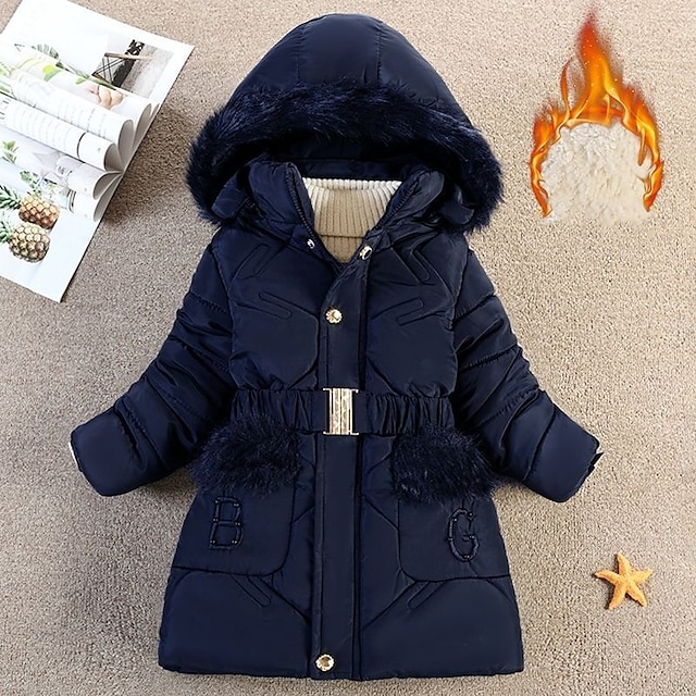 Baby & Kids Girls Clothing | Kids Girls Coat Long Sleeve Black Pink Wine Plain Pocket Winter Active Daily 3-10 Years - ED34629