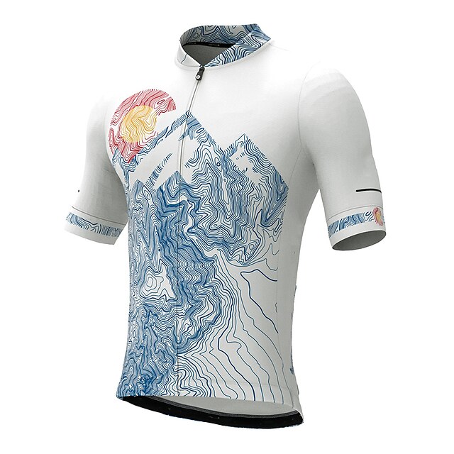  21Grams Men's Cycling Jersey Short Sleeve Bike Top with 3 Rear Pockets Mountain Bike MTB Road Bike Cycling Breathable Quick Dry Moisture Wicking Reflective Strips White Black Blue Graphic Polyester