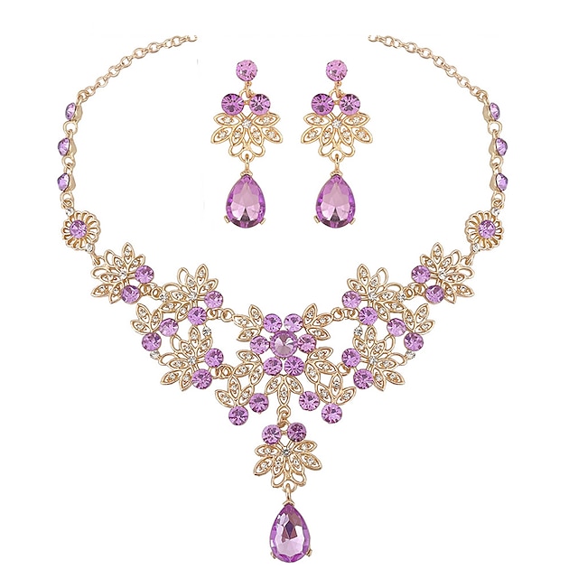  het säljande violett kristall droppe halsband örhängen brudbröllop smycken set