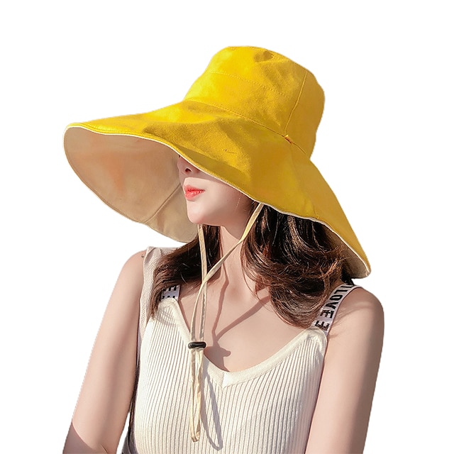  1 pcs Per uomo Per donna Cappello da sole Cappello da escursione Ampio bordo Estate Esterno Protezione solare Crema solare Traspirante Cappello Tinta unica Misto cotone e poliestere 15 cm bifacciale