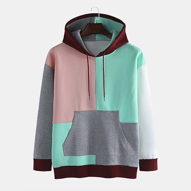 Mens Clothing Mens Hoodies & Sweatshirts | Mens Hoodie Pullover Hoodie Sweatshirt Color Block Patchwork Front Pocket Casual Dail