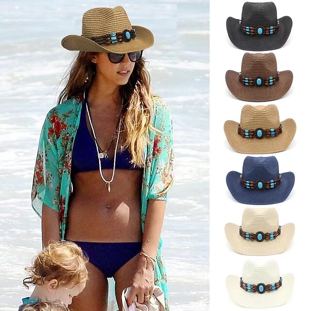 Women's Cowboy Hats Vintage Turquoise Band Vacation Western Hats 9