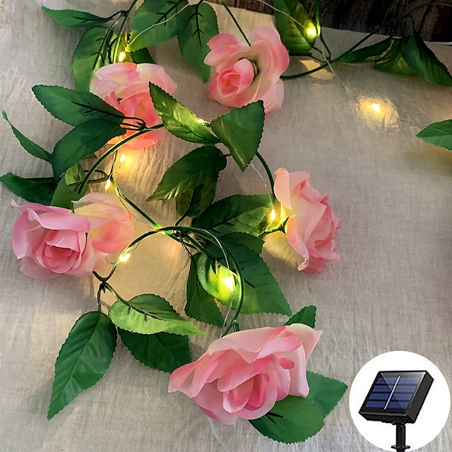  Flower String Lights Solar Wedding Party Decoration String Lights 2M 20LEDs Outdoor Waterproof Garland Lights Garden Balcony Patio Holiday Christmas Party Background Wall Home Decoration