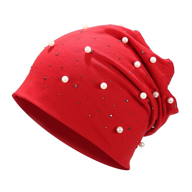 Shoes & Bags Fashion Accessories | Soft Cotton Autumn Spring Beanie Hats Women Girls Pearl Rhinestones Warm Skullies Caps Turban