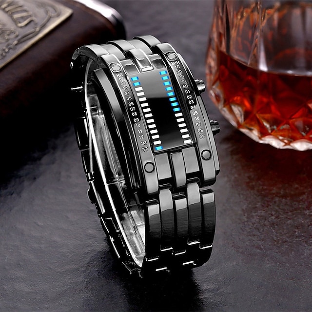  Luxus-Edelstahlband-Digitaluhr für Männer LED-Licht Edelstahl Sport Goldarmband männliche Armbanduhr