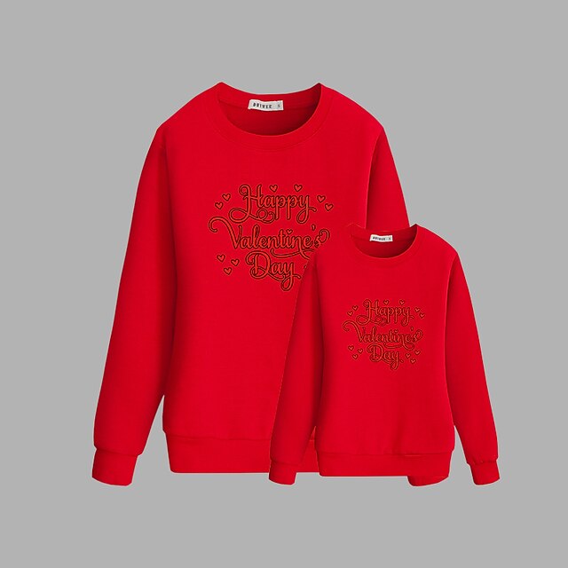 Baby & Kids Matching Outfits | Mommy and Me Tops Heart Letter Daily Print Black Red Long Sleeve Basic Essential Matching Outfits