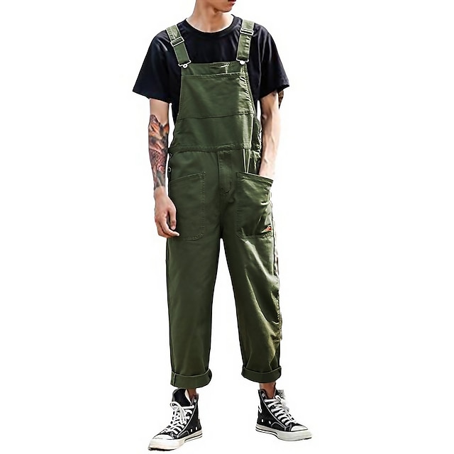  Men's Overalls Jumpsuit Multi Pocket Plain Comfort Breathable Ankle-Length Daily Streetwear Stylish Black Green Micro-elastic
