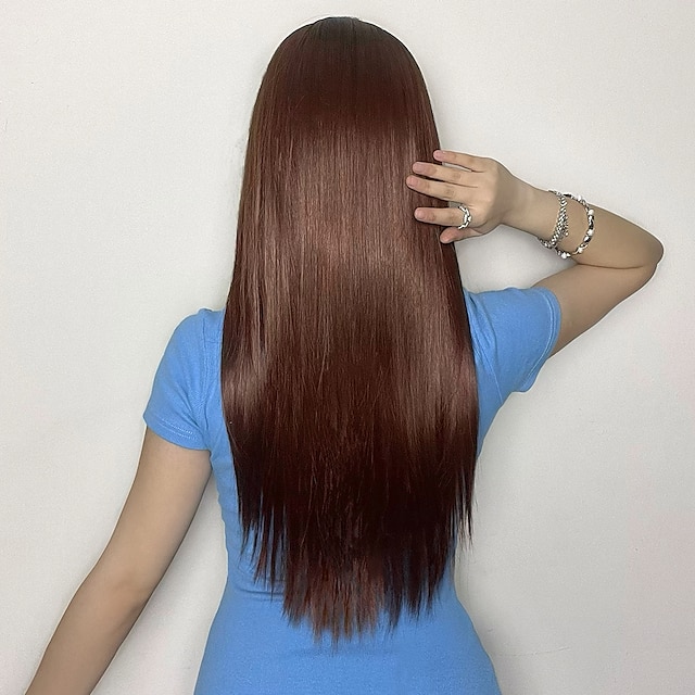 Beauty & Hair Wigs & Hair Pieces | Synthetic Lace Wig Natural Wave Style 24 inch Dark Brown Middle Part 13x1 Lace Front Wig Wome