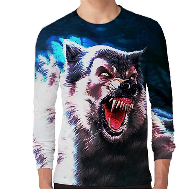 Baby & Kids Boys Clothing | Kids Boys T shirt Long Sleeve 3D Print Wolf Animal Crewneck Blue Children Tops Fall Spring Active Fa