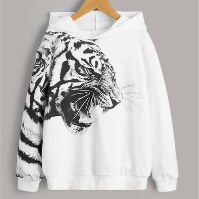 Baby & Kids Boys Clothing | Kids Boys Hoodie Long Sleeve 3D Print Tiger Animal Pocket White Children Tops Fall Spring Active Fas