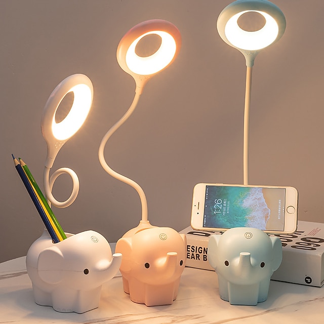  kreativ søt kjæledyr elefant dyr led skrivebordslampe usb ladeplugg plug-in dual-use 3-farger dimbart læringstilbehør lys søt nattbordslampe lærebordslampe nattlys