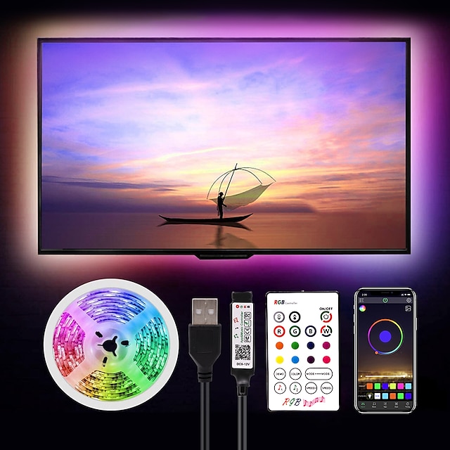  5m 16.4ft smart tv podświetlenie led strip light usb aplikacja rgb sterowanie bluetooth muzyka synchronizacja zmiana koloru smd 5050 na monitor pc pokój gier 5v