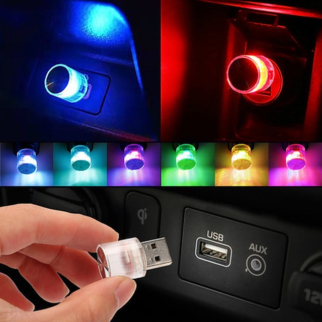  2PCs Mini USB LED Car Ambient Lights Flashing Colorful Decorative Lamp Strobe Atmosphere Portable RGB Night Light Plug and Play