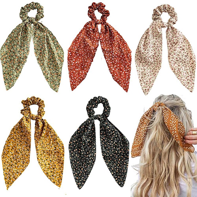 Shoes & Bags Fashion Accessories | 5 Pcs Floral Hair Scarf with Ribbon satin Hair Scarves Bow Hair Scrunchies Floral Ribbon Scru