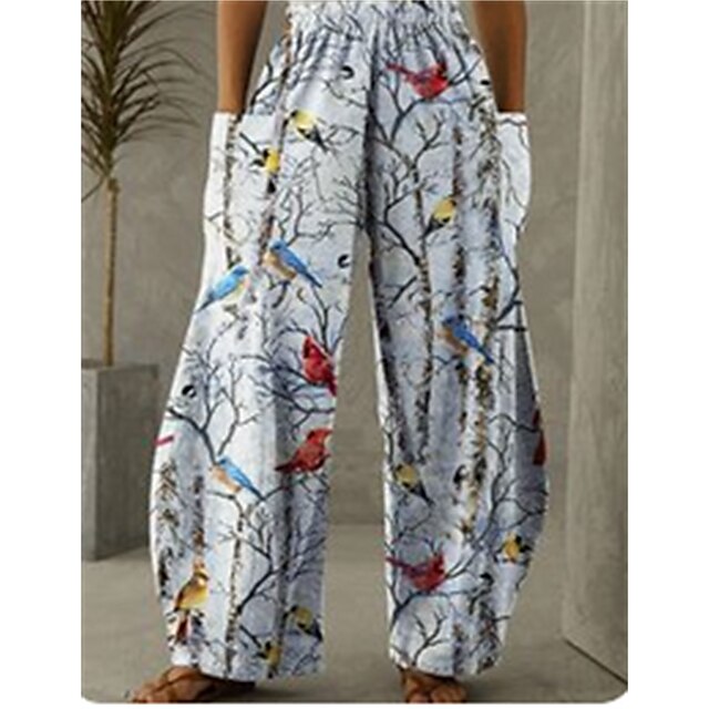 Womens Clothing Womens Bottoms | Womens Fashion Culottes Wide Leg Chinos Side Pockets Print Full Length Pants Casual Weekend Mic