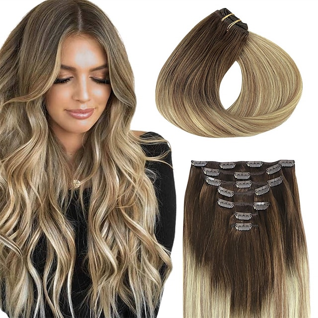 Clip in Hair Extensions Walnut Brown to Ash Brown and Bleach Blonde ...