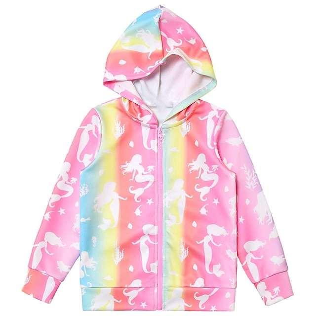 Baby & Kids Girls Clothing | Kids Girls Coat Long Sleeve Rainbow Rainbow Animal Zipper Fall Spring Active Street 3-12 Years - LD