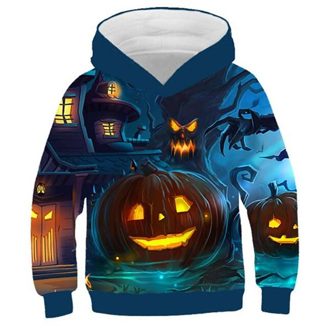 Baby & Kids Boys Clothing | Kids Boys Halloween Hoodie Long Sleeve 3D Print Pumpkin Pocket Blue Children Tops Fall Spring Active