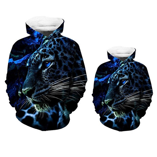 Baby & Kids Matching Outfits | Dad and Son Hoodie Galaxy Tiger Animal Street Print Blue Gray Long Sleeve Active Matching Outfits