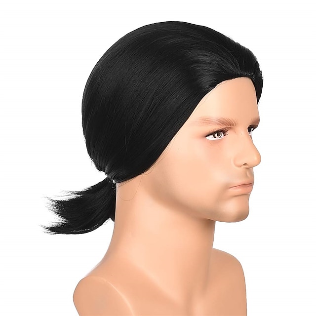  Peluca de los años 70, peluca negra recta corta para hombres, peluca de ficción pulp, fiesta de cosplay