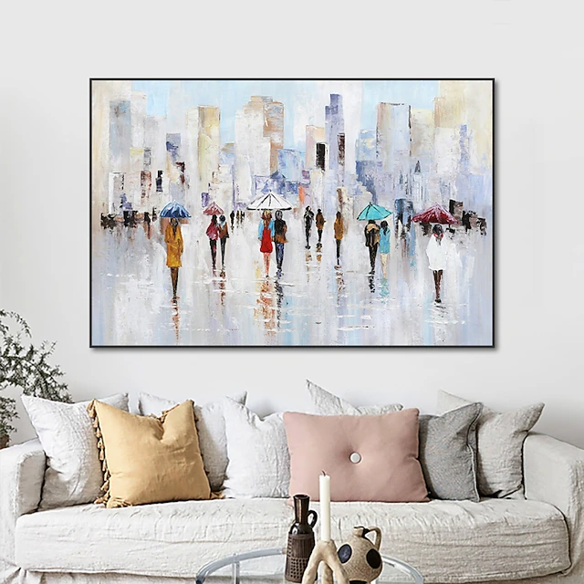 Handmade Hand Painted Oil Painting Wall Art Rainy Lovers Home Decoration Decor Rolled Canvas No Frame Unstretched 9