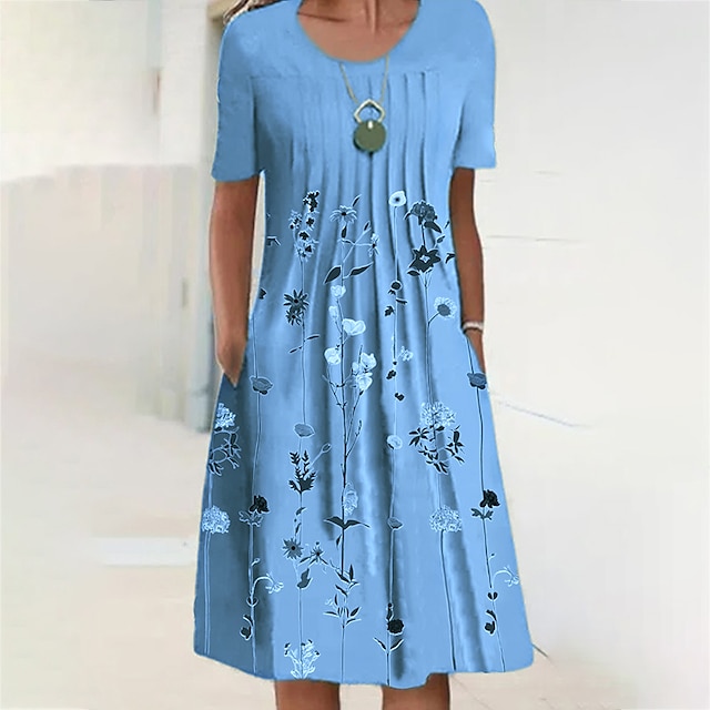  Női A vonalú ruha hétköznapi ruha Térdig érő ruha Lóhere Medence Rövid ujjú Virágos Nyomtatott Tavasz Nyár Terített nyak Alkalmi 2022 S M L XL XXL 3 XL / 3D nyomtatás
