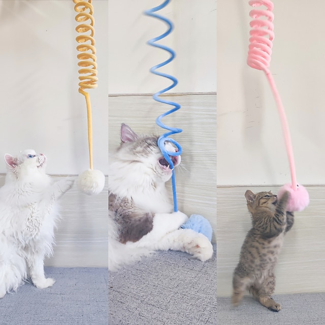  لعبة قطط ذاتية الالتصاق، كرة شعر أرنب زنبركي، عصا قطة، أرجوحة معلقة قابلة للسحب، لعبة قطط، مستلزمات الحيوانات الأليفة