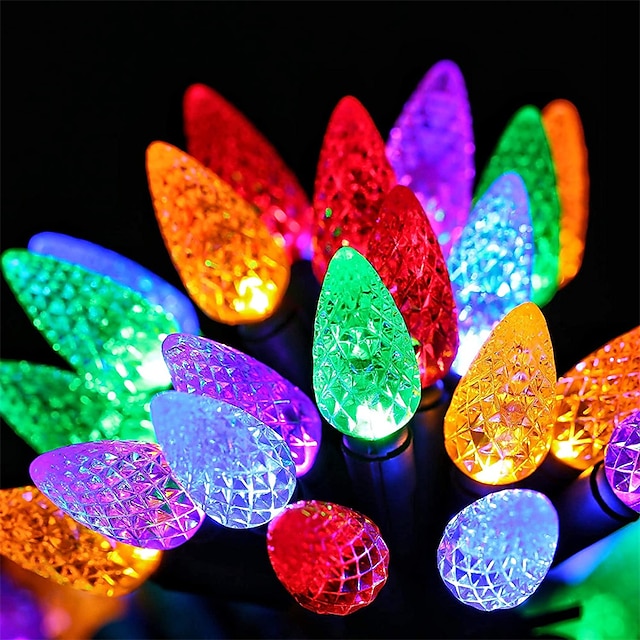 C7 Bulbs Christmas Lights with Timer - 50 LED 16.4ft Strawberry Battery ...