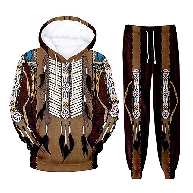 Men's Tracksuit Hoodies Set Coffee Hooded Graphic 2 Piece Print Sports & Outdoor Casual Sports 3D Print Basic Boho Sportswear Fall Spring Clothing Apparel Hoodies Sweatshirts  Long Sleeve2
