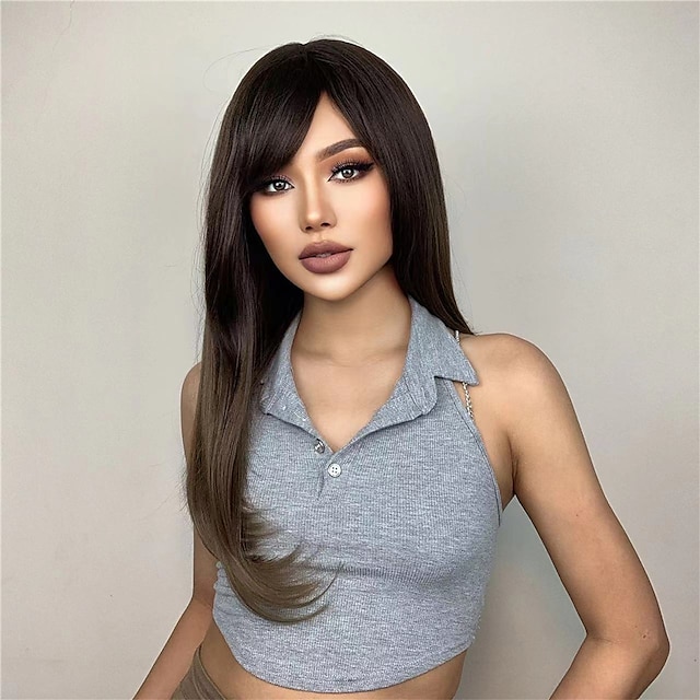 Beauty & Hair Wigs & Hair Pieces | HAIRCUBE Hair Ombre Brown Black Blonde Long Natural Straight Wigs With Side Part for Women - 