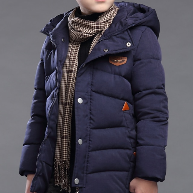  Kids Boys Winter Coat Long Sleeve Outerwear Plain Pocket Keep Warm Active Daily Jacket 4-12 Years Wine Navy Blue