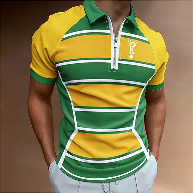 Men's Color Block Polo Shirt Golf Shirt Shirt Turndown Outdoor Street Yellow Blue Green Gray Zipper 3D Clothing Apparel Fashion Casual Breathable Comfortable 7