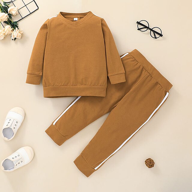 Baby & Kids Boys Clothing | Kids Boys Hoodie & Pants Clothing Set 2 Pieces Long Sleeve Brown Solid Color Street Outdoor Active D