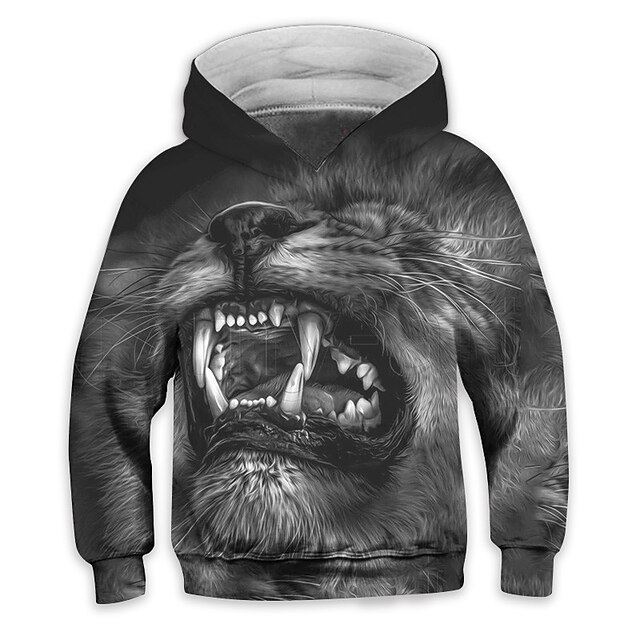 Baby & Kids Boys Clothing | Kids Boys Hoodie Long Sleeve 3D Print Lion Animal Pocket Black Children Tops Fall Spring Active Fash