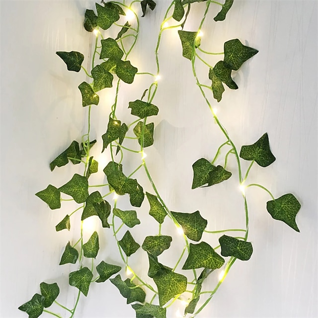  plante artificiale led șir de lumină 2m rampant frunză verde acasă nuntă în aer liber iedera viță de vie lumini de zâne lampă de decorare diy suspendat grădină curte curte (fără baterie)