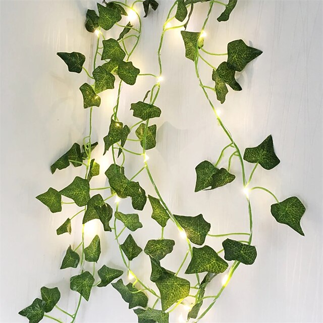 Artificial Plants LED String Light 2M Creeper Green Leaf Home Christms Wedding Outdoor Ivy Vine Fairy Lights Decoration Lamp DIY Hanging Garden Patio Yard (without Battery)2