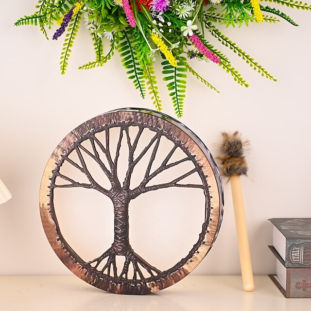  Shaman Drum, Tree of Life Decoration Design, Handmade Shamanic Drum, Symbol of the Siberian Drum Spirit Music,Leather + Wood