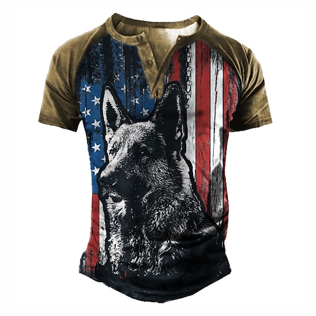 Mens Clothing Mens Tees & Tank Tops | Mens Henley Shirt Tee T shirt Tee 3D Print Dog Graphic Patterned National Flag Plus Size H