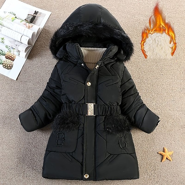 Baby & Kids Girls Clothing | Kids Girls Coat Long Sleeve Black Pink Wine Plain Pocket Winter Active Daily 3-10 Years - ED34629