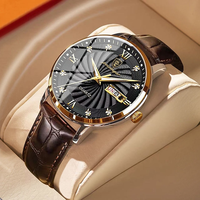 POEDAGAR Men's Quartz Watch Fashion Luxury Casual Men Analog Wrist Watch Leather Strap Calendar Date Week Luminous Waterproof Quartz Men Watches