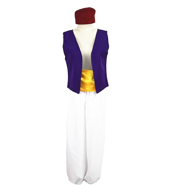  Aladdin and the Magic Lamp Prince Aladdin Costume Men's Movie Cosplay Purple Halloween Carnival Masquerade Vest Pants Cap
