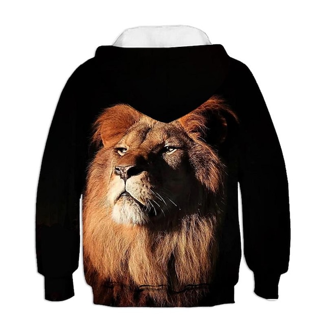 Baby & Kids Boys Clothing | Kids Unisex Hoodie Long Sleeve 3D Print Graphic Patterned Lion Animal Pocket Black Children Tops Fal