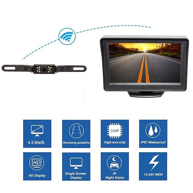  Backup Camera with TFT LCD Color Monitor Kit Car HD Reverse Camera for Car Truck Pickup SUV Waterproof 12V 4.3 inch LED Night Vision Wireless Bamnnycetus