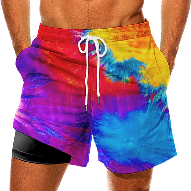  Men's Swim Trunks Swim Shorts Quick Dry Board Shorts Bathing Suit Compression Liner with Pockets Drawstring Swimming Surfing Beach Water Sports Gradient Printed Spring Summer