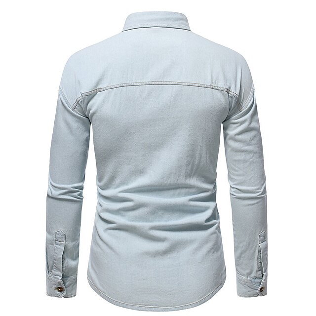 Mens Clothing Mens Shirts | Mens Shirt Solid Color Turndown Street Daily Button-Down Long Sleeve Tops Casual Fashion Comfortable