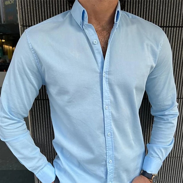 Mens Clothing Mens Shirts | Mens Dress Shirt Solid Color Turndown Wedding Daily Button-Down Long Sleeve Tops Designer Business C